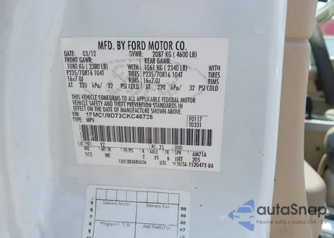 2012 Ford Escape Xlt из США, поврежденный, VIN 1FMCU9D73CKC48728